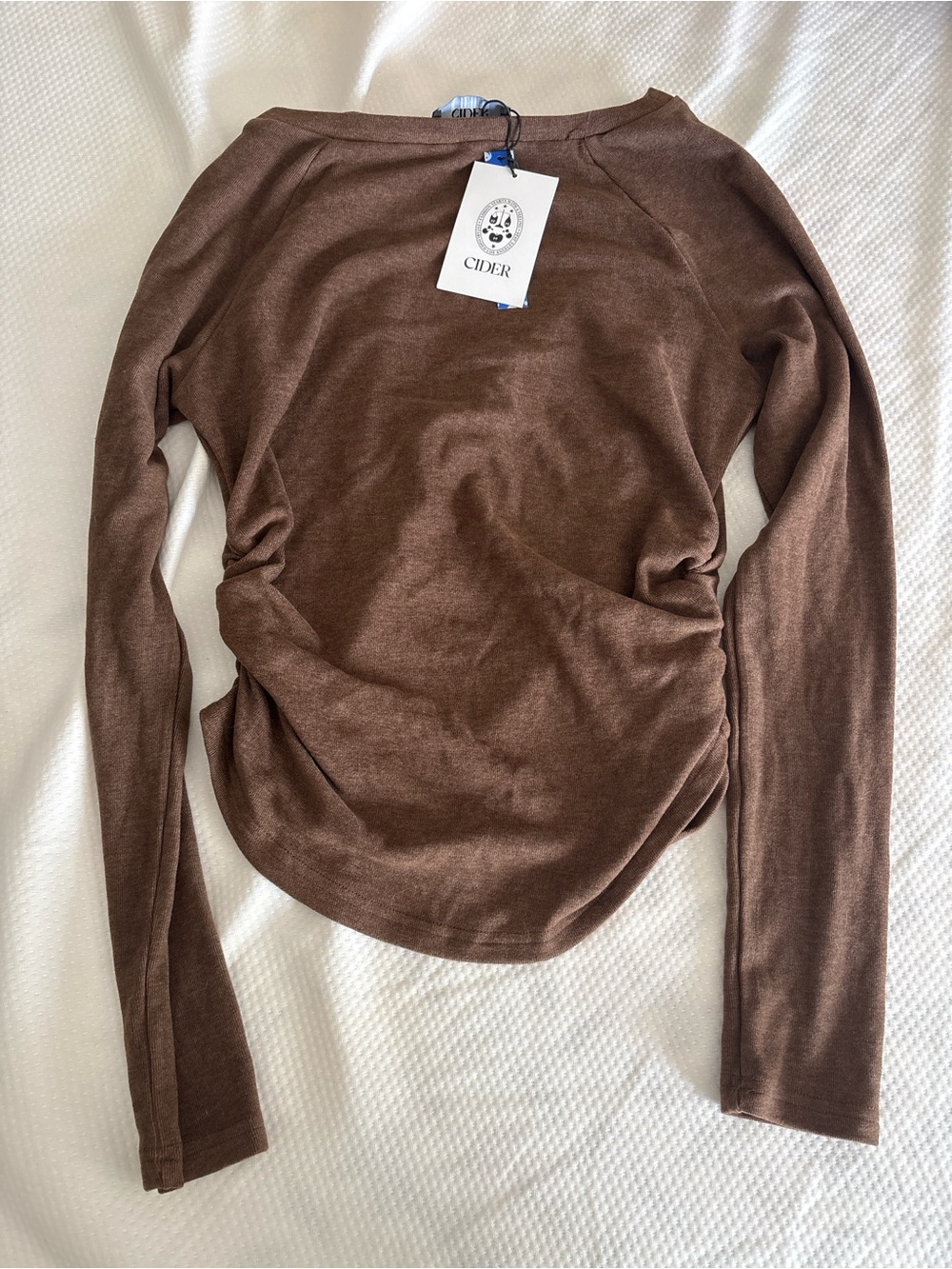 Cider Women's Brown Long-Sleeve Ruched Thermal Top